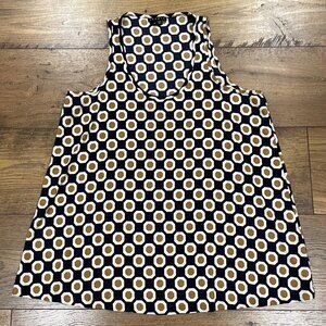 Theory Top Womens Small Silk Geometric Sleeveless Blouse Stretch Scoop Neck‎
